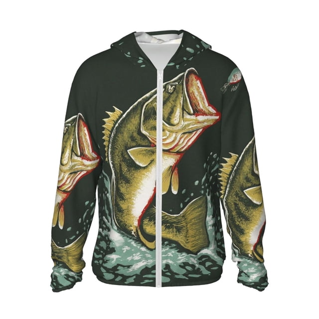 Fotbe Largemouth Bass jumps out of water Chaqueta con Protección Solar UPF 50+ para Hombre y Mujer, Camisa con Capucha y Bolsillos-XX-Large