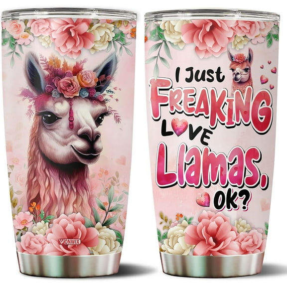 Llama Tumbler 20oz Cute Animal Gift for Women, Girls Who Freaking Love Llamas Lovers Flowers Perfect Birthday Christmas Valentine Wife Daughter Insulated Stainless Steel Coffee Cup with Lid