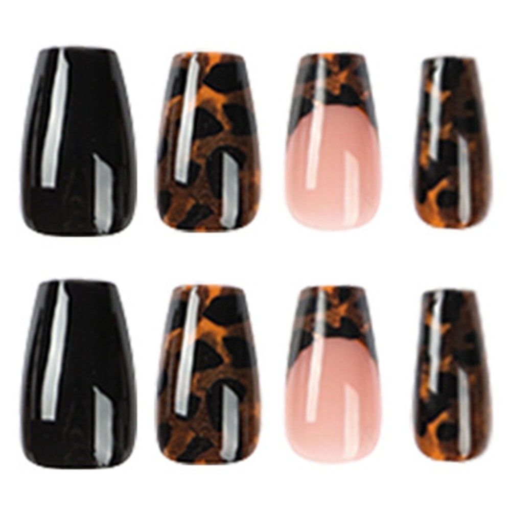 24 Nail Kit with Glue Gel French Black Edge Fat T Glue on Nails Set for