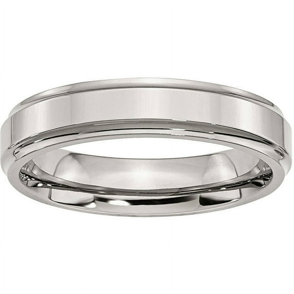 Stainless Steel Ridged-Edge 5mm Polished Band, Available in Multiple Sizes