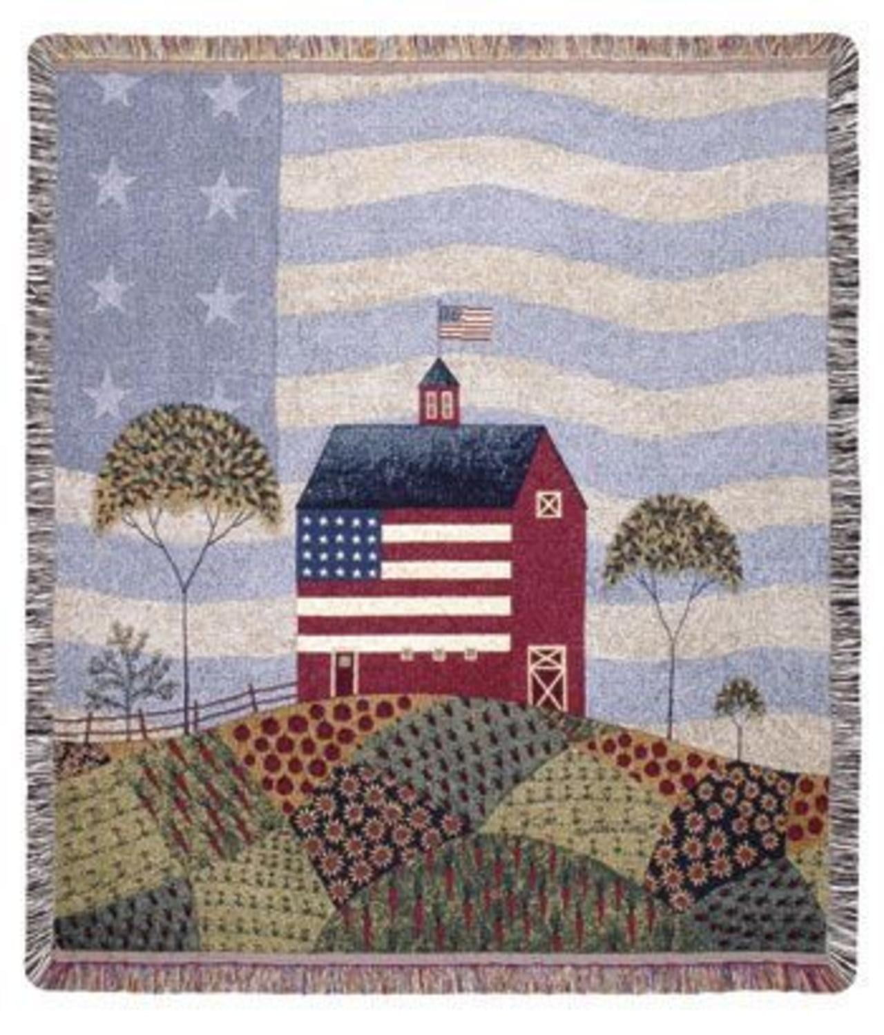 American Farm Pictorial Folk Art Tapestry Throw Afghan 50" x 60