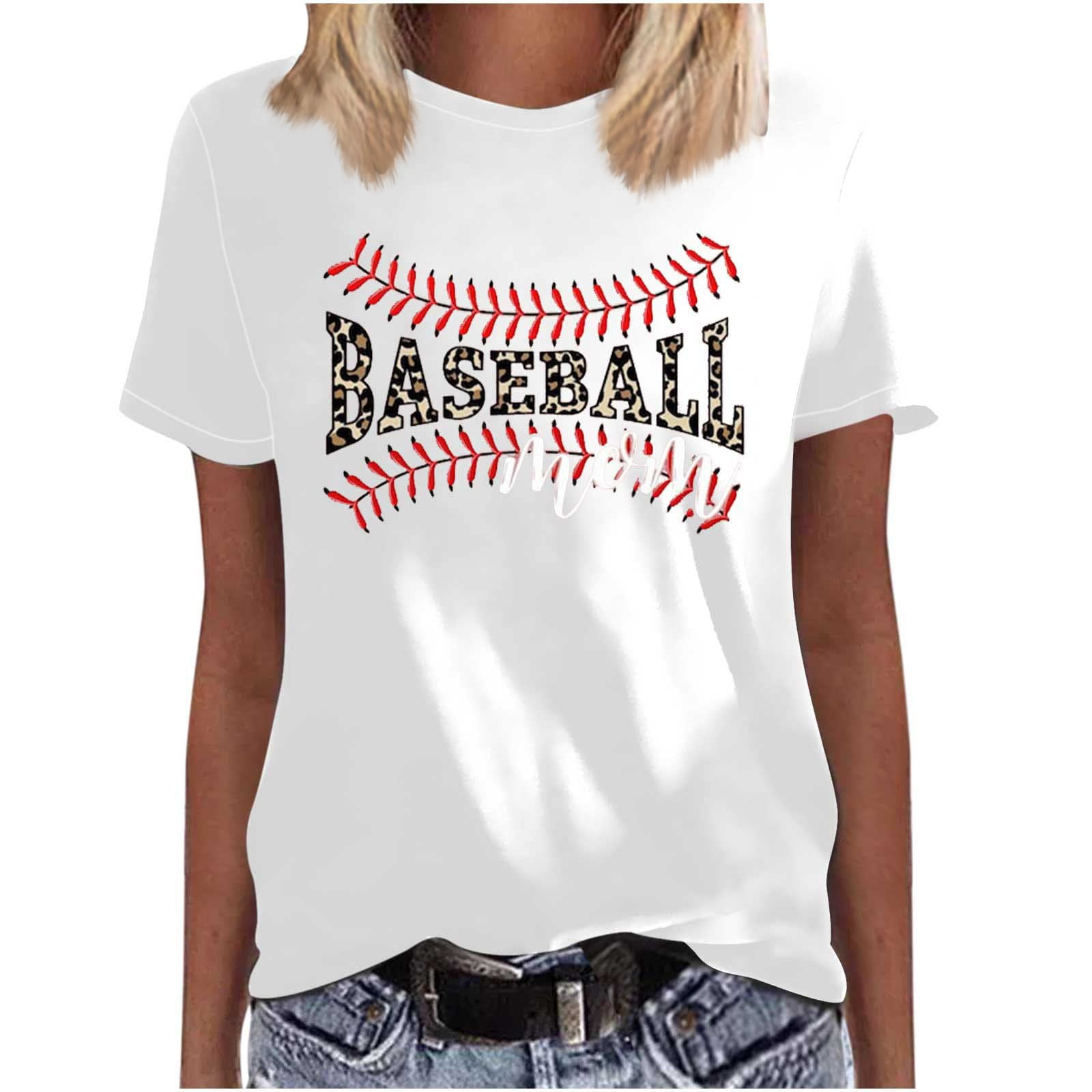 TQWQT Shirts for Women Baseball Graphic Cute T Shirt Women's Letter Printed  Softball Tees Casual Sports Tops,Light Gray S 