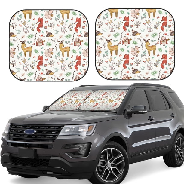 Balery Cute Little Animals Parasol para parabrisas de coche de 2 piezas | Parasol plegable para parabrisas delantero de coche para la mayoría de sedanes-Large