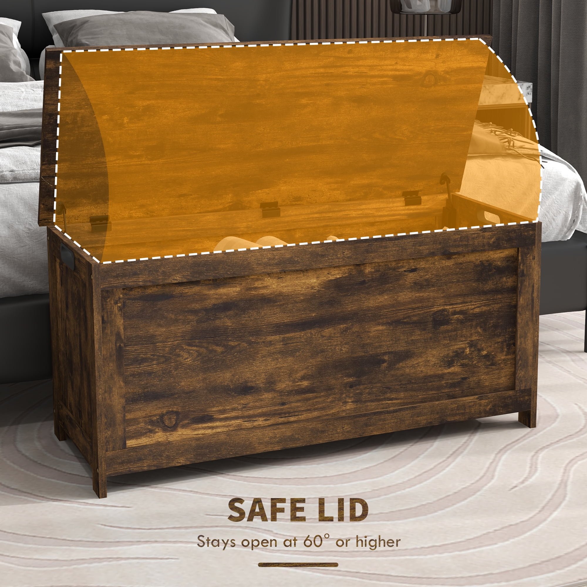 HOMCOM 39.4" Storage Chest w/ 2 Safety Hinges, Wooden Box, Rustic Brown