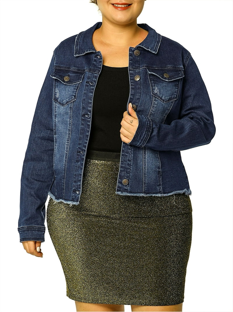 Unique Bargains Women's Plus Size Washed Front Frayed Classic