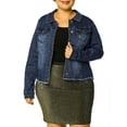 thumbnail image 3 of Unique Bargains Women's Plus Size Washed Front Frayed Classic Denim Jacket 3X Dark Blue, 3 of 8