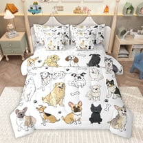 Homewish Cartoon Pug Dog Bedding Comforter Set 7pcs for Teens, Kawaii Animal King Bedding Sets, Cut Dalmatian Print Reversible Bed Sheets, Microfiber Bedroom Decor
