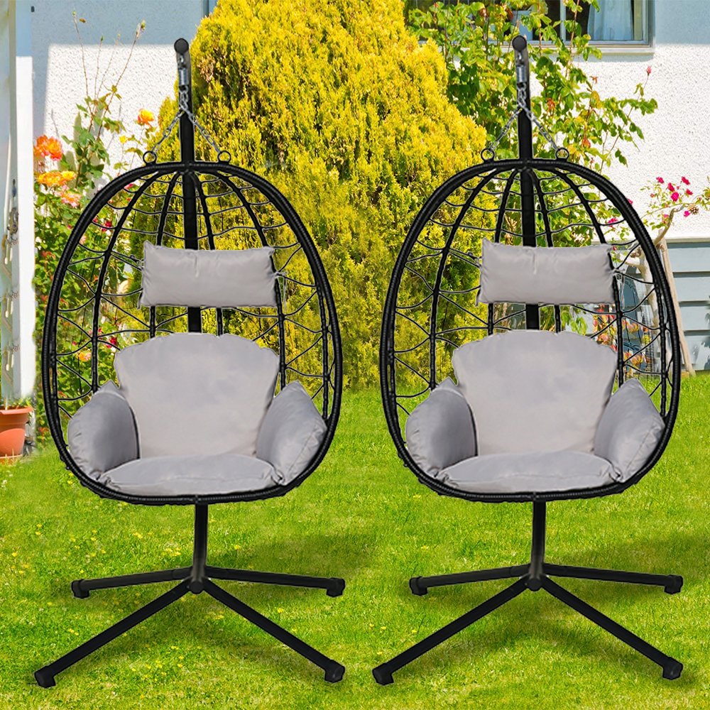 Swing Egg Chair, 2PCS Patio Hammock Basket Chair with Steel Stand and