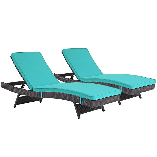 Modern Contemporary Urban Design Outdoor Patio Balcony Chaise Lounge Chair ( Set of 2), Blue, Rattan