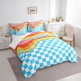 thumbnail image 3 of Homewish Blue Square Buffalo Twin Bedding Sets 7-Piece for Kids, Kawaii Rainbow Line Bedding Comforter Set, Cute Cartoon Checkered Reversible Sheet Sets, Lightweight Room Decor, 3 of 7