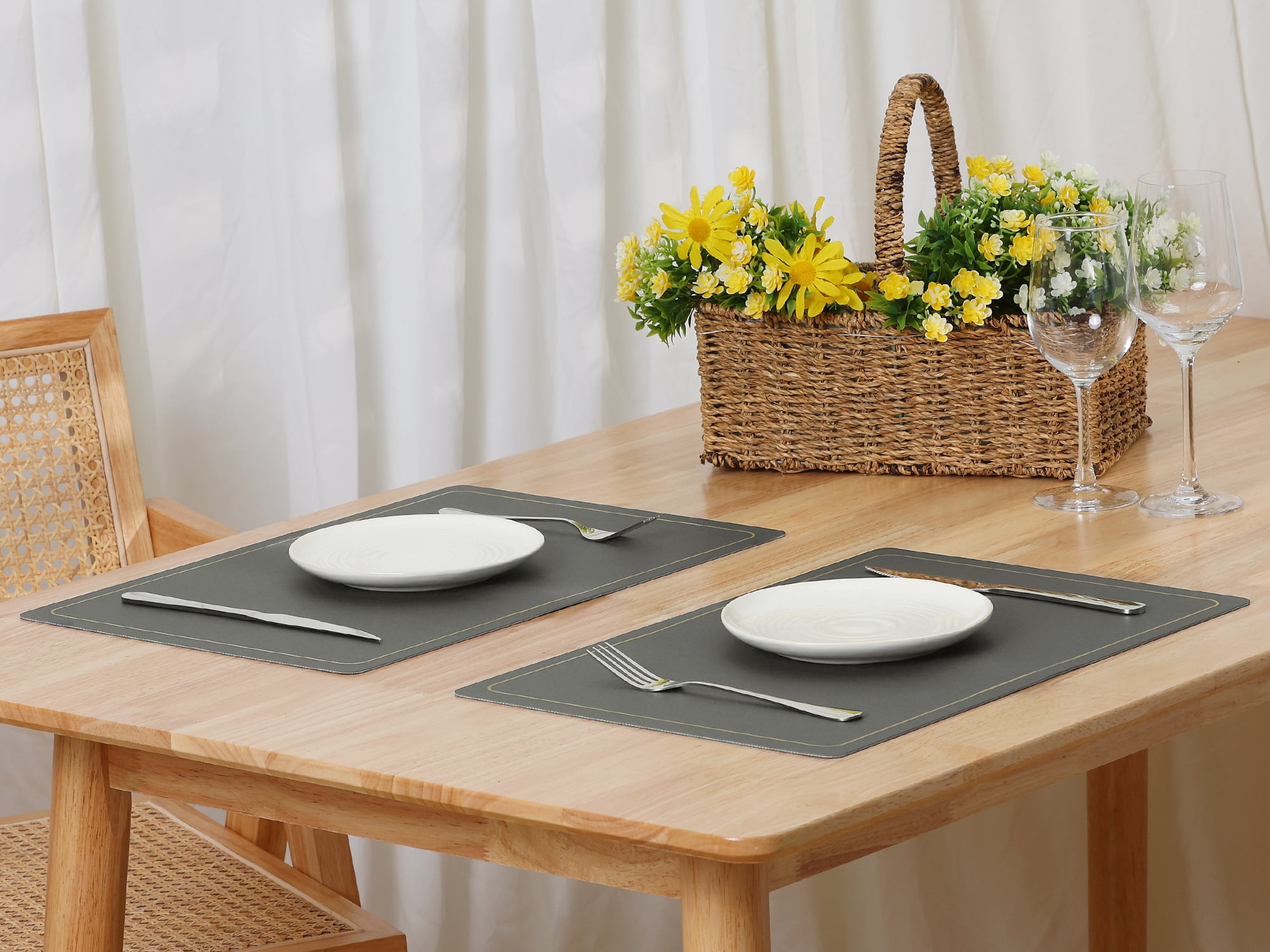 REGALWOVEN Faux Leather Placemats Set of 6 for Kitchen Dining Room Grey 18"x12"
