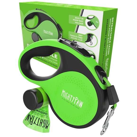 Correa retráctil Mighty Paw con soporte para bolsas de excrementos de 5 m de largo
