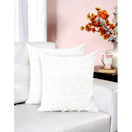 

ACCENTHOME Boho Throw Pillow Cover 16x16 Inch (2 Pc) Cotton Hand Woven Decorative Design Pillows For Farmhouse Couch Sofa Bedroom | Off White Tufted Pillow Covers | Home Decor Textured Hug Pillowcases