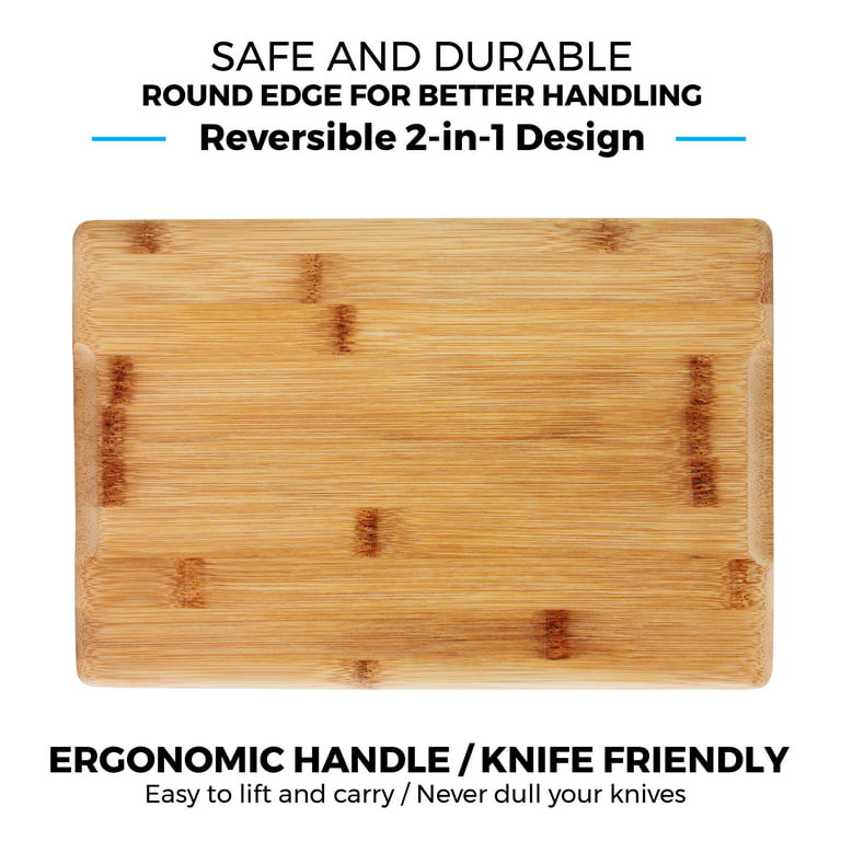 Bamboo Cutting Board for Kitchen, Wood Chopping Board, Easy Grip Handle,  BPA Free, 100% Natural (Extra Large)