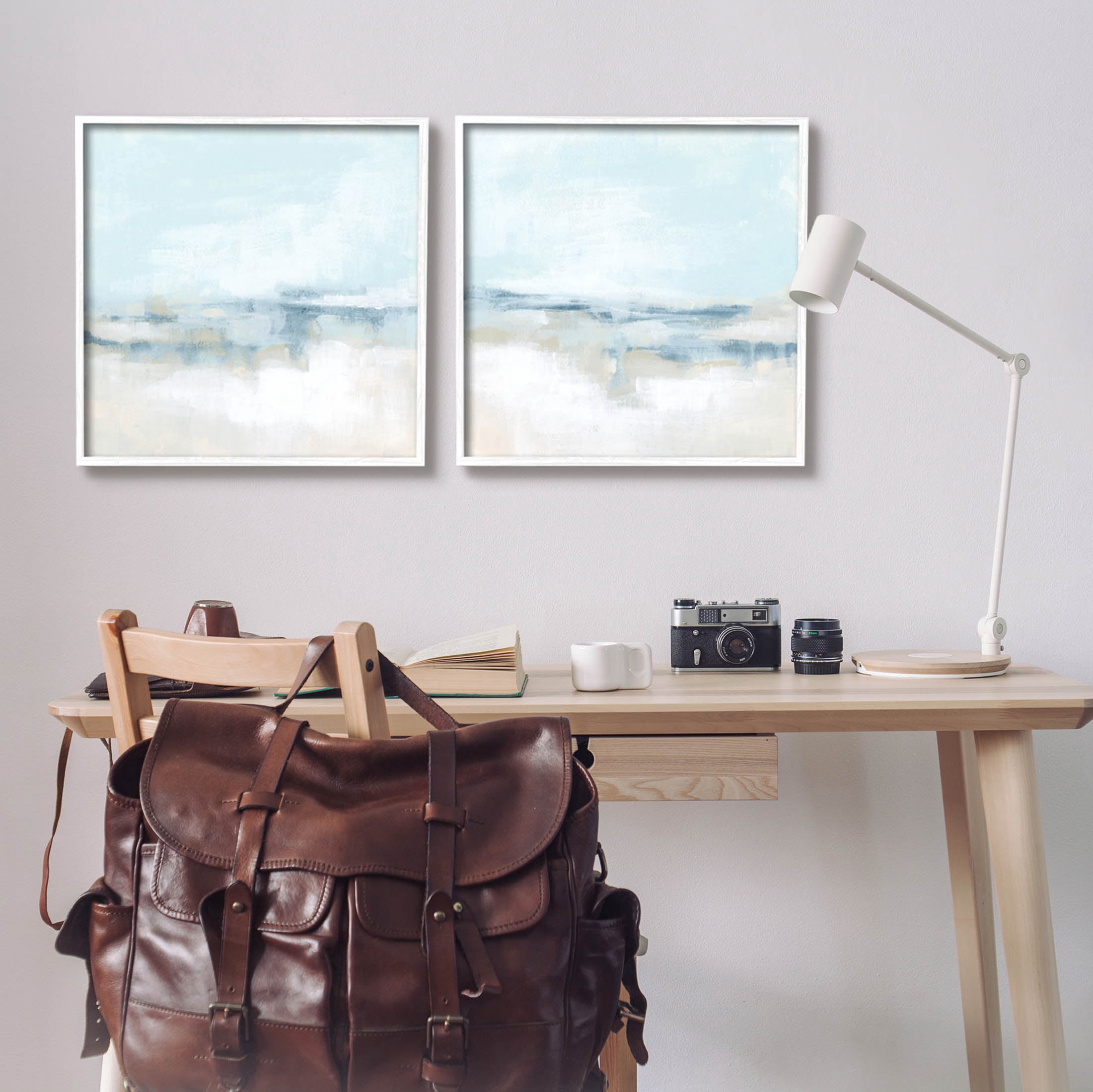 Stupell Industries Abstract Blue Atmospheric Landscape Painting White Framed Art Print Wall Art, Set of 2, Design by June Erica Vess