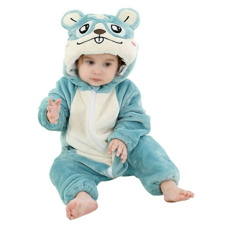 

Lumento Infant Loose Party Winter Outwear Outfits Soft Thicken Fleece Romper Cartoon One Piece Onesies Blue 70