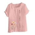 thumbnail image 4 of ZQUUVOU Womens T-Shirts Casual Crew-Neck Printed Floral Short Sleeve Button Tops(Pink,L), 4 of 4