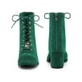 thumbnail image 4 of BLISSFUL STEP Women's Ankle Boots Floral Lace Square Toe Lace Zip Block Heel  Green 5.5, 4 of 4