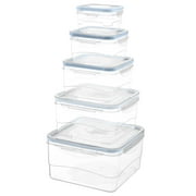 Edge Airtight Nested Plastic Food Storage Containers Lunch Box and Storing, with Lids and Vent, 10 Piece Square, BlueJay