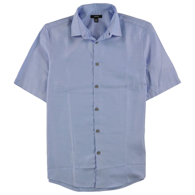 Alfani Mens Vasper Twill Button Up Shirt, Blue, Small