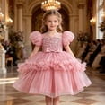 thumbnail image 2 of Bobifish Toddler Girls Evening Party Dress Puff Ruffle Sleeve Mesh Bridal Gown Children Girls Formal Tiered Dresss, 2 of 9