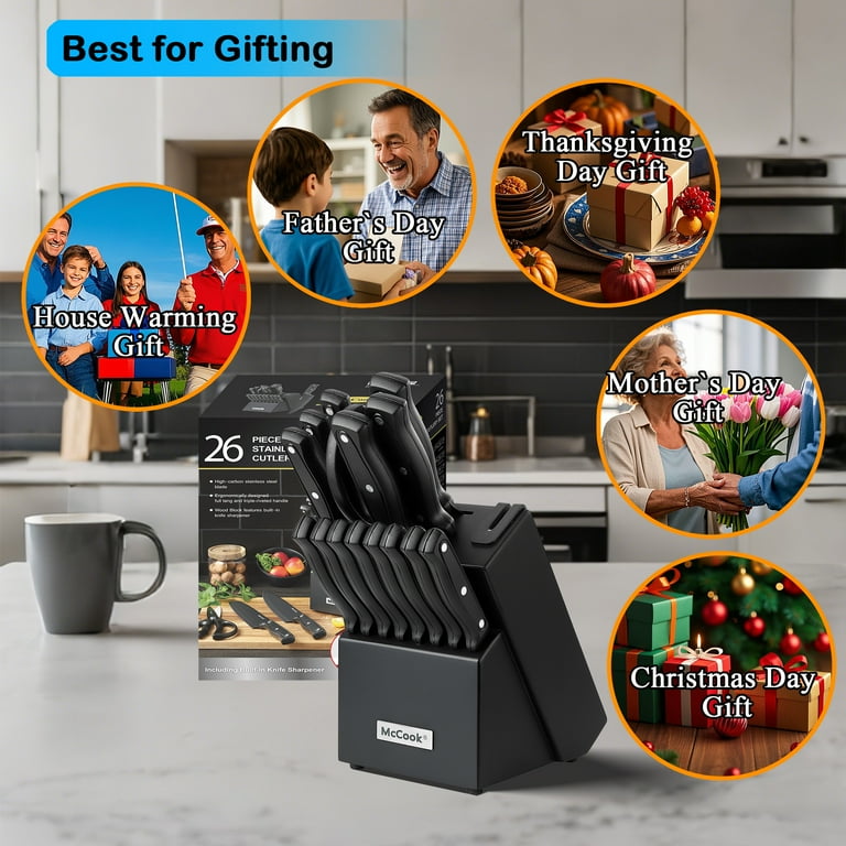 McCook Dishwasher Safe 26-Piece Black Stainless Steel Knife Set