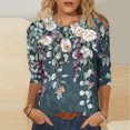 thumbnail image 3 of JTZGDY Western Shirts for Women Plus Size Vintage Ethnic Floral Print Summer 3/4 Lenght Sleeve Crewneck Graphic Tunic Tees Loose Oversized Casual Dressy Blouses Green XL, 3 of 6