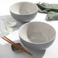 thumbnail image 5 of INFUSE 2 Piece Set of Large 58 oz. Stoneware Ramen Noodle Bowls Pho Soup Dinner, Gray Waves, 5 of 7