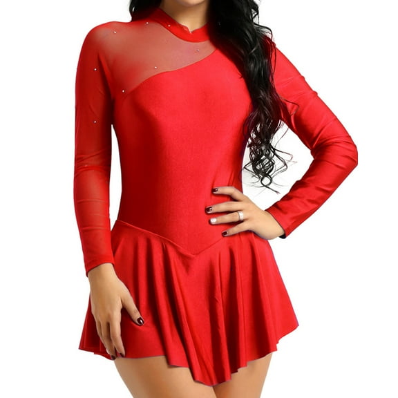 Sxiwei Women's Adult Double Layer Mesh Skirt Figure Skating Dress Ice Skating Dresses Red M