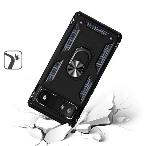 For Google Pixel 6A Military Grade Rugged Dual Layers Shockproof Hybrid Protection with 360° Magnetic Ring Kickstand Cover ,Xpm Phone Case [ Black ]