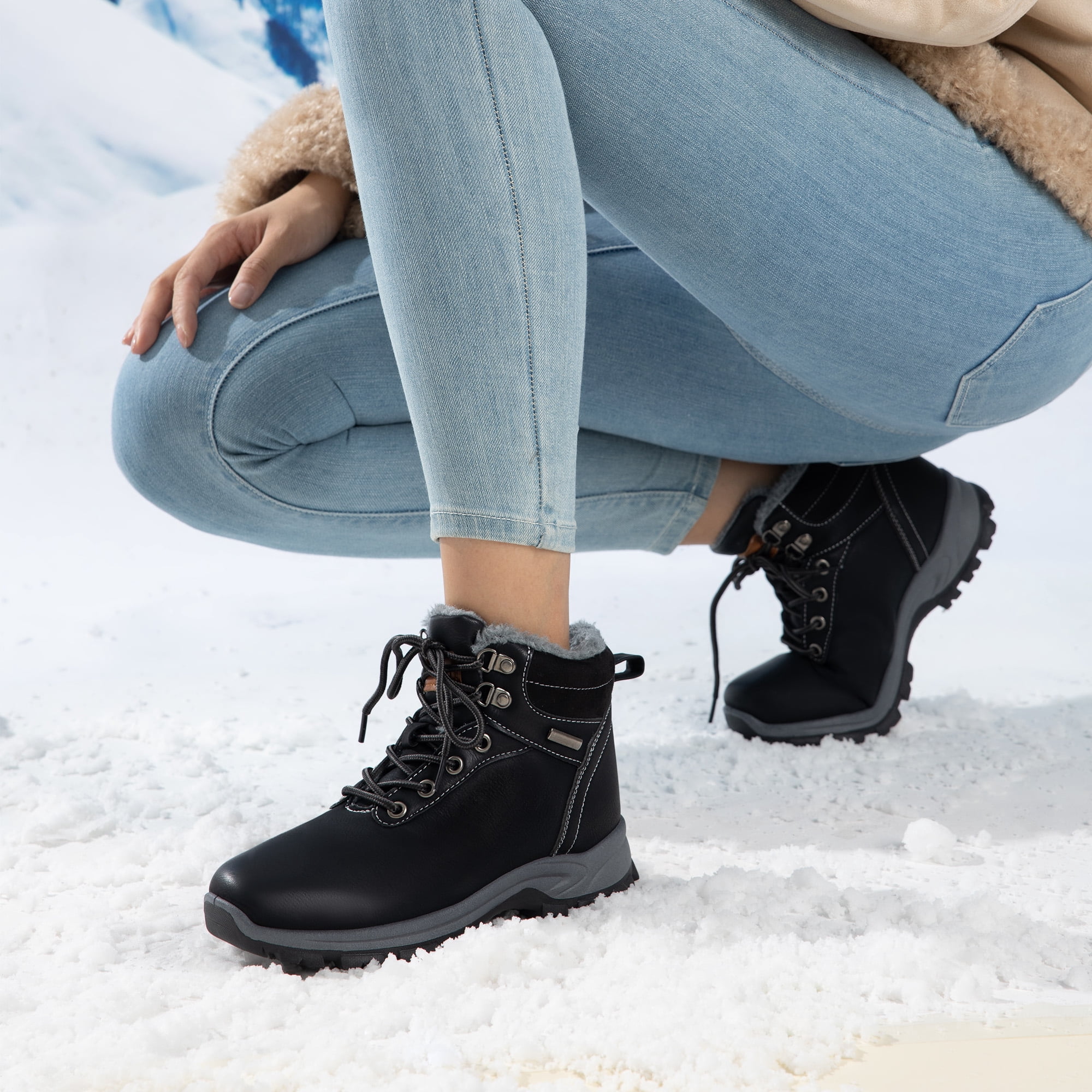 DREAM PAIRS Womens Waterproof Warm Ankle Boots Faux Lined Lace Up Outdoor Hiking Work Shoes