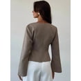thumbnail image 6 of Katigan Women'S Wrap V Neck Work Blouses Dressy Casual Asymmetrical Pleated Business Tops Brown S, 6 of 7
