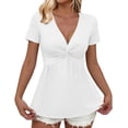 thumbnail image 6 of Gfyviroh Women T-Shirts Ruched Deep V-Neck Tunic Tops Slim Cute Short Sleeve Tee Trendy Tops for Women, 6 of 7