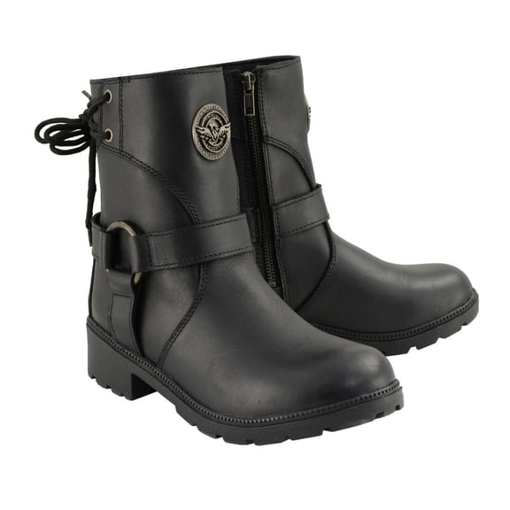 Milwaukee Leather MBL9313 Women's Black Leather Harness Zip-Up Motorcycle Rider Boots w/ Back Laces 7