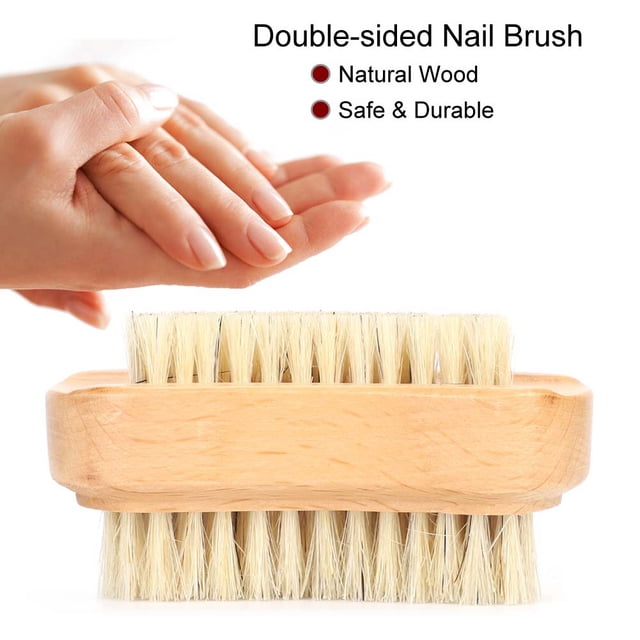 Cepillo de uñas doble, cepillo de uñas de doble cara con cerdas de haya natural, cepillo de pedicura, confiabilidad excepcional