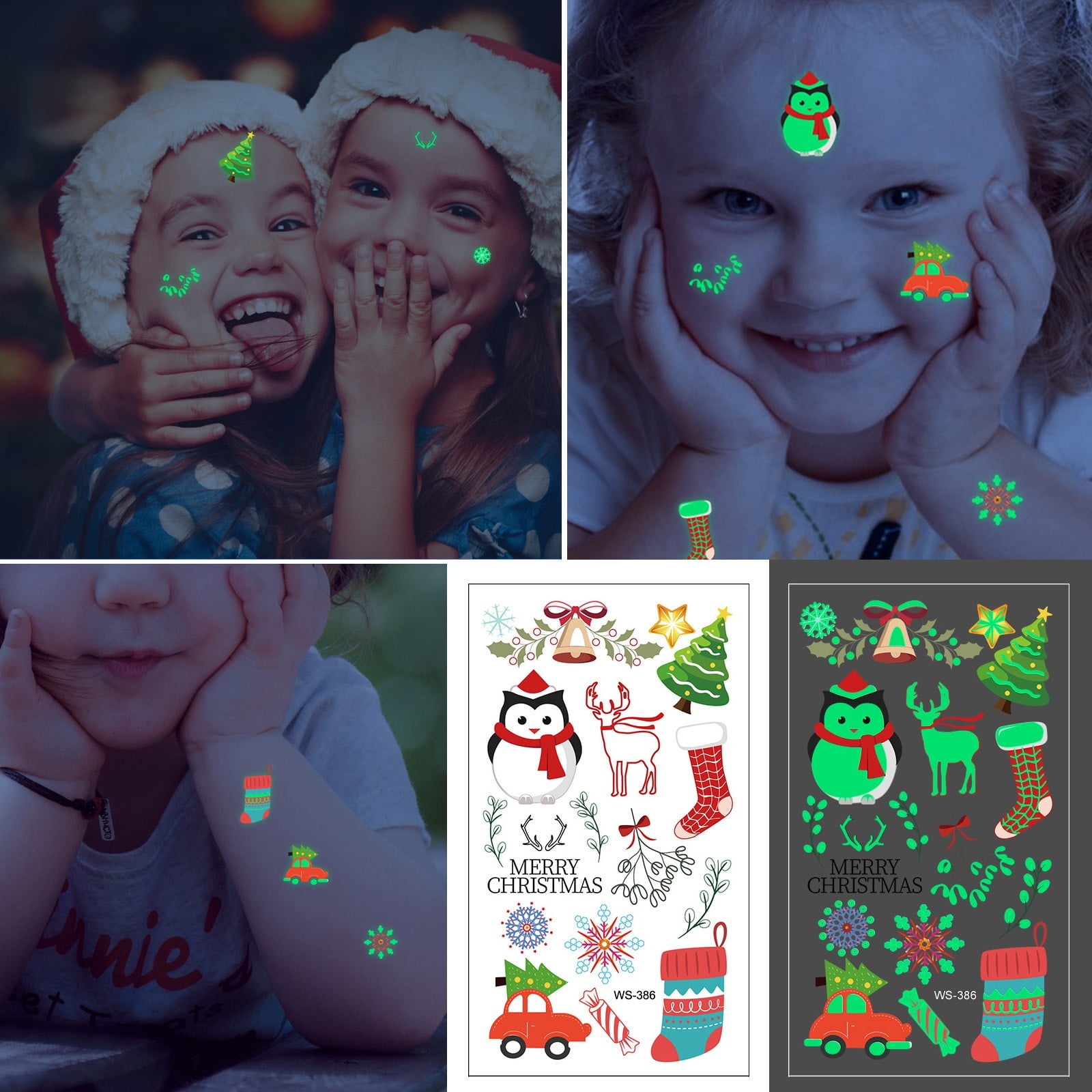 10PCS Cartoon Christmas Tattoo Stickers Luminous Tattoo Stickers Cute