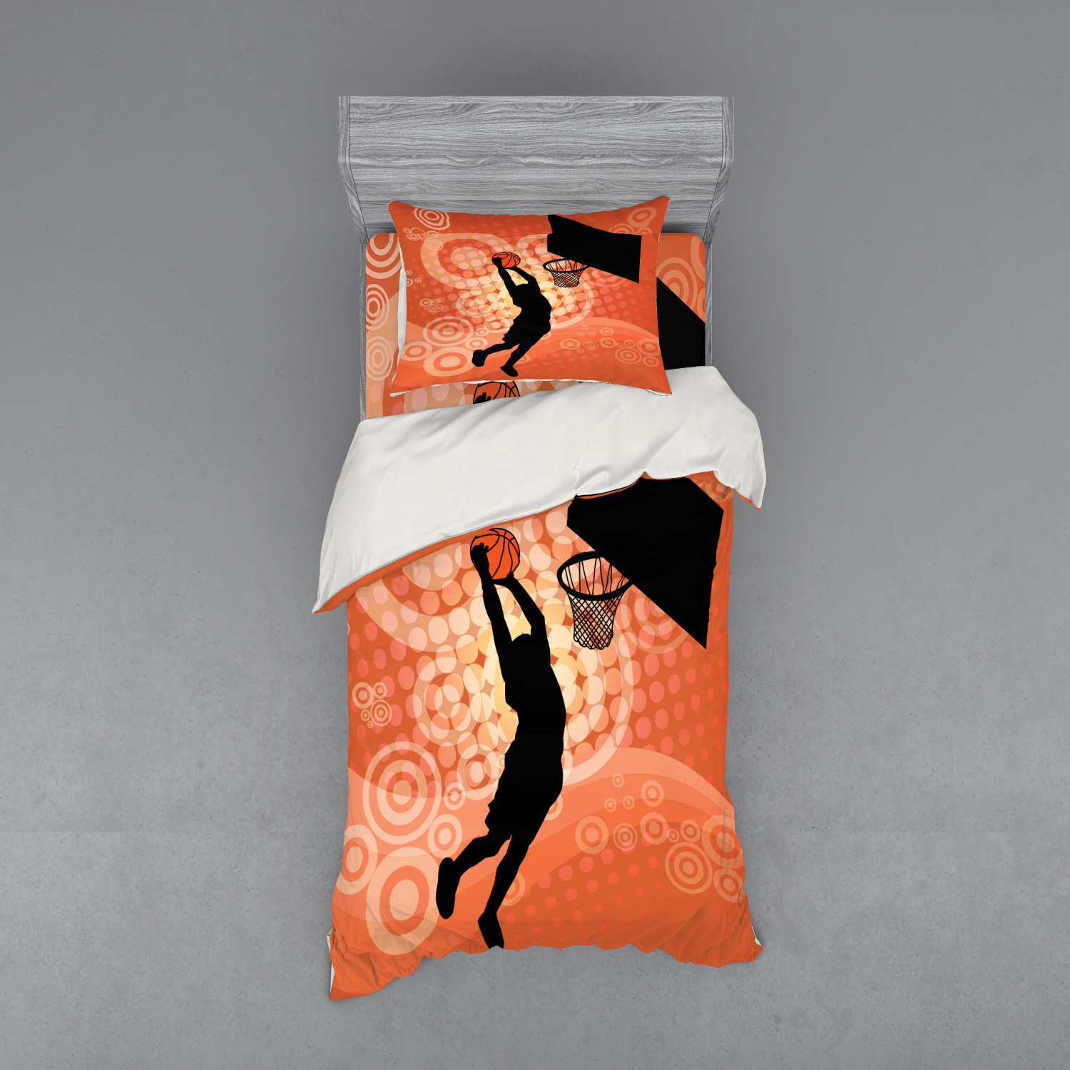 Basketball Duvet Cover Set, Basketball Player Silhouette Athlete