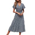 thumbnail image 2 of VISgogo Vestido Mujer, Patrones Estampados Escote en V Manga Corta de Una Pieza con Botones y Cordón para Verano, S/M/L/XL/XXL VISgogo moda, 2 of 6