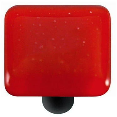 Hot Knobs HK1003-KB Brick Red Square Glass Cabinet Knob - Black Post