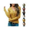 thumbnail image 3 of Gvmfive Womens Tops Casual Solid V Neck Long Sleeve Button Down Shirt Blouse, 3 of 5