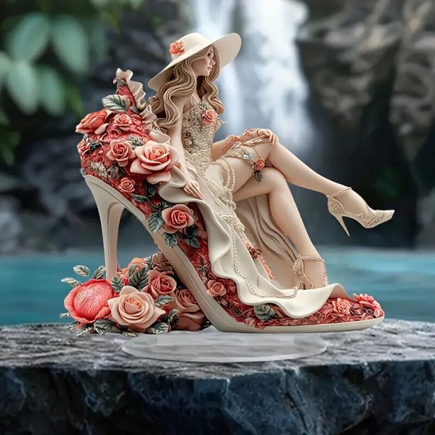 Adorno de zapato de tacón alto | Figura decorativa de estilo renacentista 2D | Elegante decoración de escritorio y oficina | Diseño duradero y ligero | Accesorio versátil para el hogar | 1 Pieza