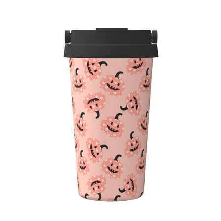 

Pofeuu Smiling Pink Pumpkins Print Coffee Mug Iced Coffee Tumbler Cup Double Wall Vacuum Leak-Proof Thermos Mug CoffeeThermos Travel Mug
