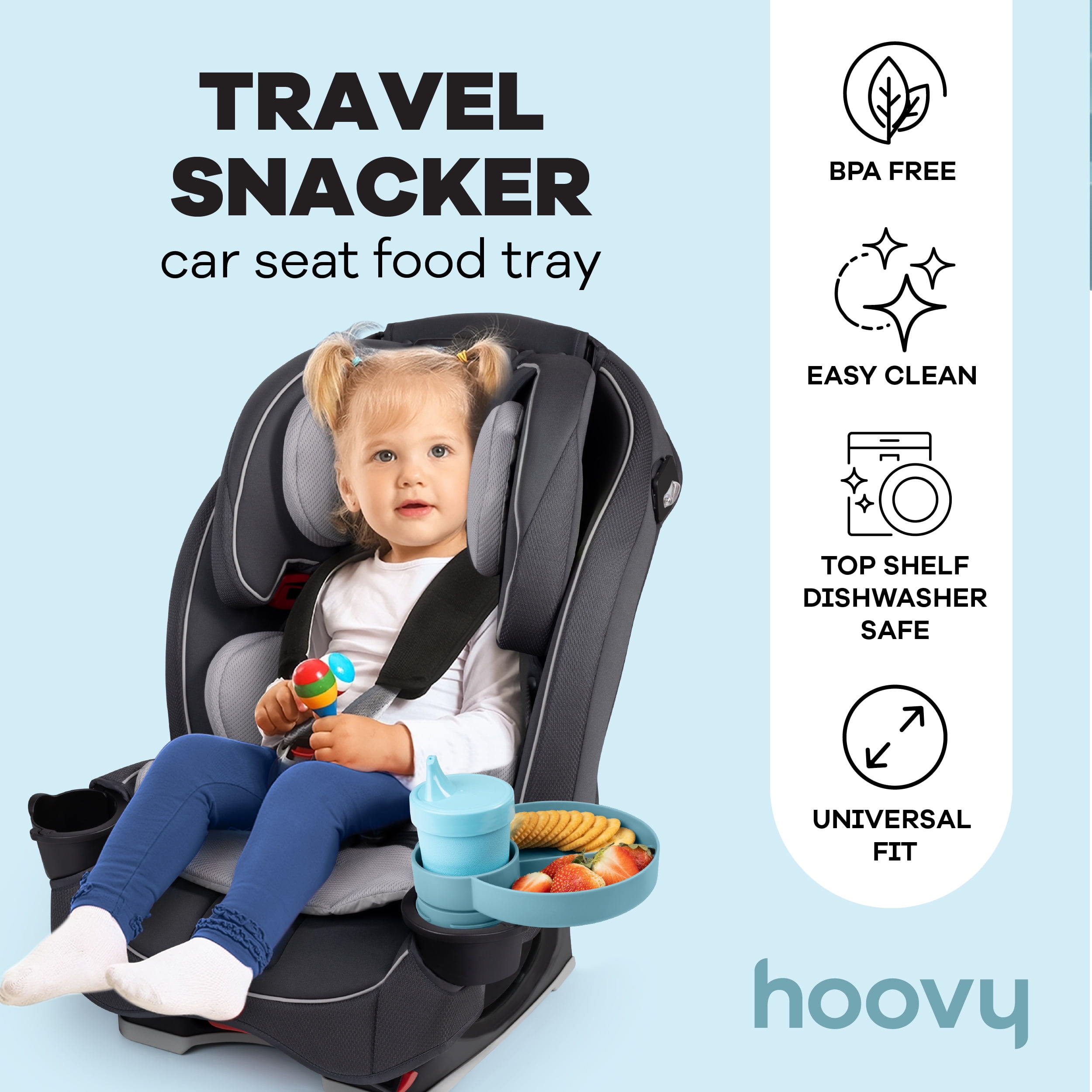Hoovy Travel Snacker Toddler Car Seat Snack Tray Mess Free Aquamarine Unisex