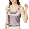 thumbnail image 2 of Women Silk Satin Tank Tops Elegant Round Neck Pearl Beads Sleeveless Tunic Top Summer Basic Blouse 2025, 2 of 8