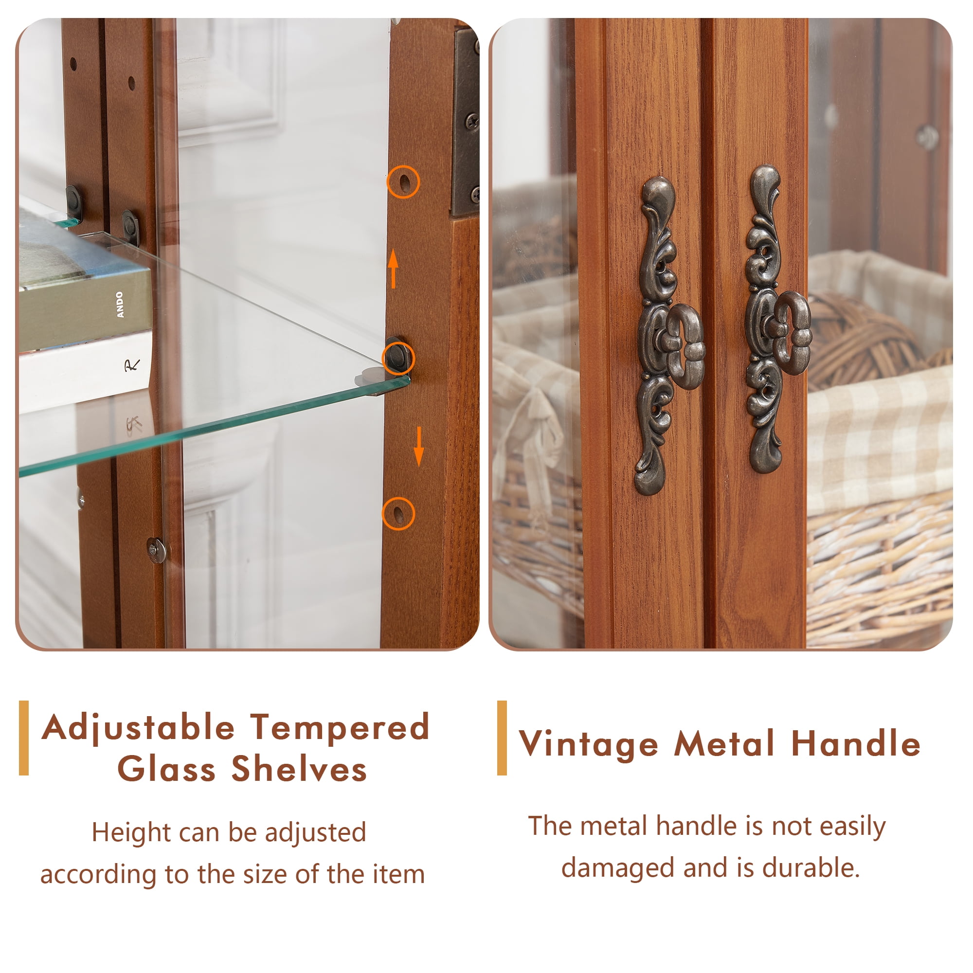 Miniyam Curio Display Cabinet with Light & Tempered Glass Doors, Oak