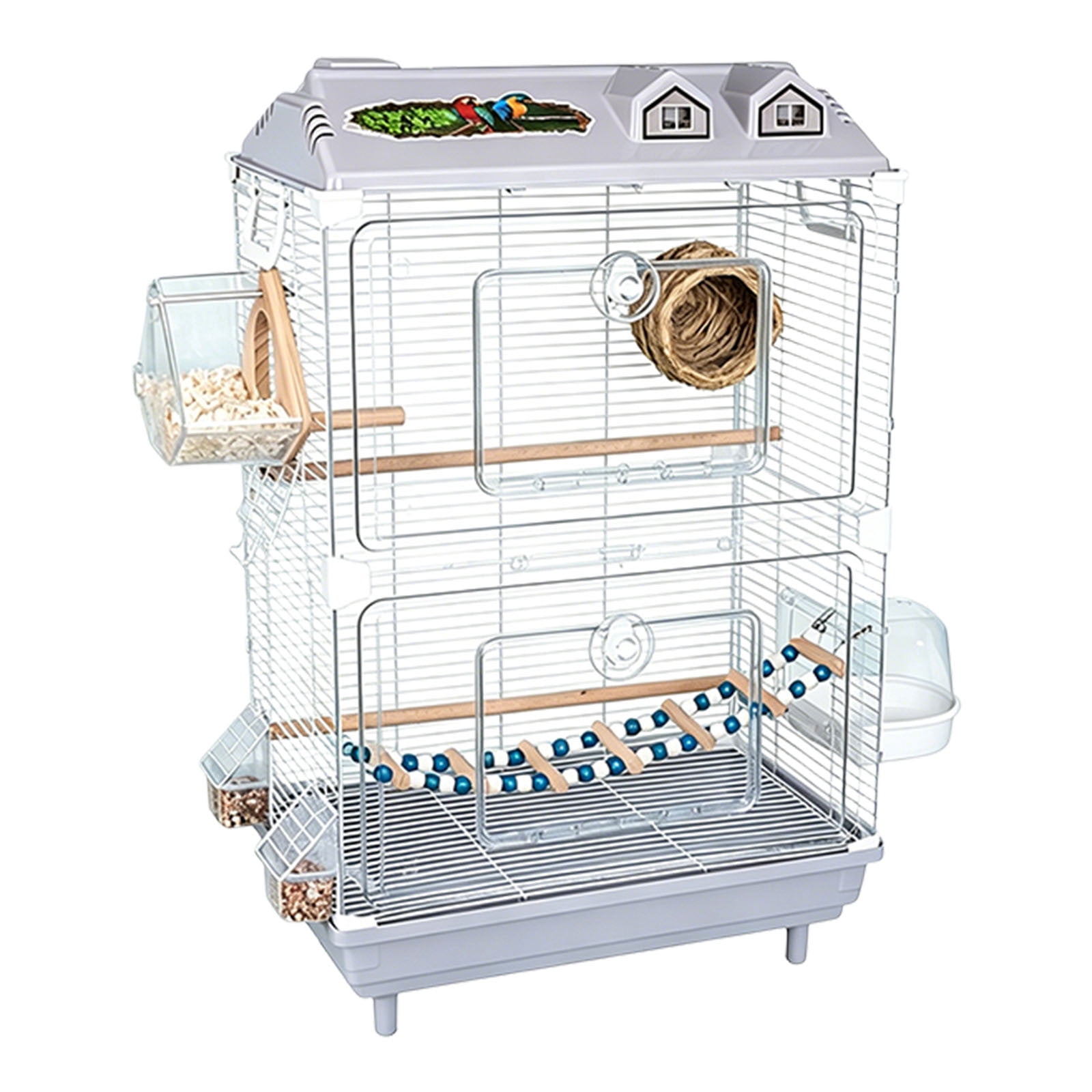Large Wrought Iron Rolling Bird Cage with Detachable Stand Spacious Flight Aviary for Parakeets Finches Small Pet Birds | 18.50x11.81x30.31 in Grey