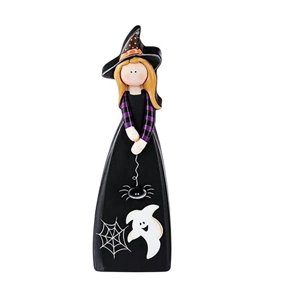 WUJGXI 3Pcs Wooden Witch Figurine Cute Non Scary Halloween Witch Statues Farmhouse Tabletop Tiered Tray With Pumpkin Ornament Decoration
