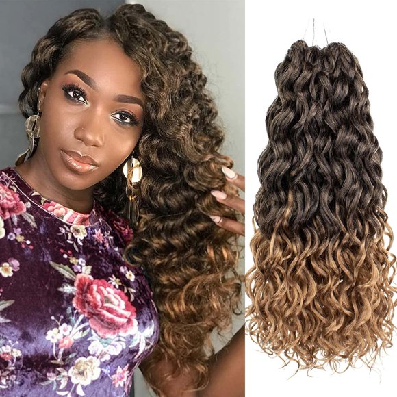 shiyou-Ocean Wave Crochet Hair 2packs Boho Style Hawaii Curly Ombre Blonde Crochet Braids Beach Curl Synthetic Braiding Hair for Black Women Extensions (18 Inch, T27)