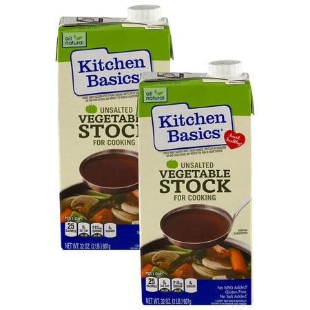 (2 Pack) Kitchen Basics Unsalted Vegetable Stock, 32 fl