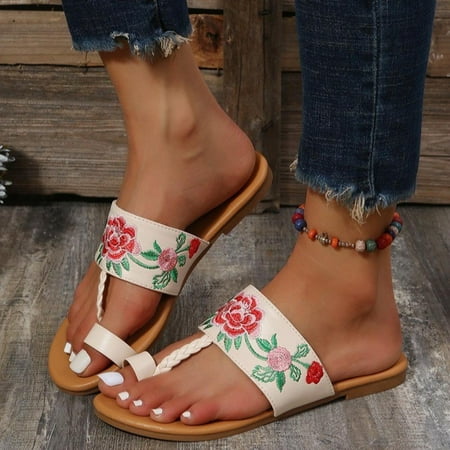 

Aueoeo Slippers for women indoor and outdoor Summer Women Open Toe Beach Sandals Roman Casual Flat Shoes Slippers Flip Flops